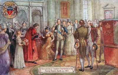 Empfang von Königin Charlotte im Pump Room, Bath, 1817 n. Chr. von English School
